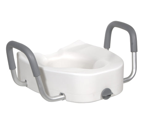 Drive Medical 12013 Premium Plastic Raised Toilet Seat with Lock and Padded Armrests, Elongated - Owl Medical Supplies