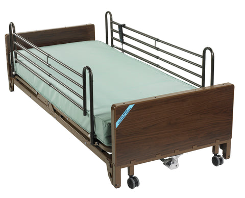Drive Medical 15235bv-pkg-2 Delta Ultra Light Full Electric Low Hospital Bed with Full Rails and Foam Mattress - Owl Medical Supplies