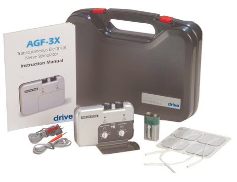 Drive Medical agf-3x Portable Dual Channel 3 Mode TENS Unit with Electrodes and Carry Case - Owl Medical Supplies