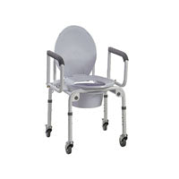Commode Chair, Drop-Arm, with Wheel and Padded Armrest, 300 lb