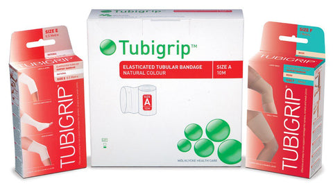 Molnlycke 1437 Tubigrip Tubular Bandage, Size D, (Large Arms, Medium Ankles, Small Knees) 3" x 10 Yards, Natural, With Latex - Owl Medical Supplies