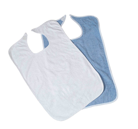 Medline MDTAB3B30WH Terry Cloth Bibs, White, Velcro Closure 18" x 30" - Owl Medical Supplies