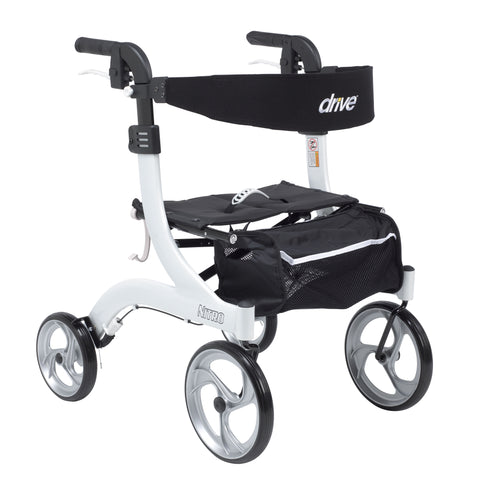 Drive Medical rtl10266wt-h Nitro Euro Style Walker Rollator, Hemi Height, White - Owl Medical Supplies