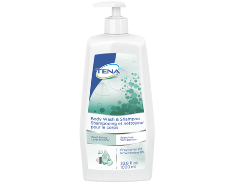 Tena 64343 Body Wash & Shampoo, Scent Free, Pump Bottle, 1000ml - Owl Medical Supplies