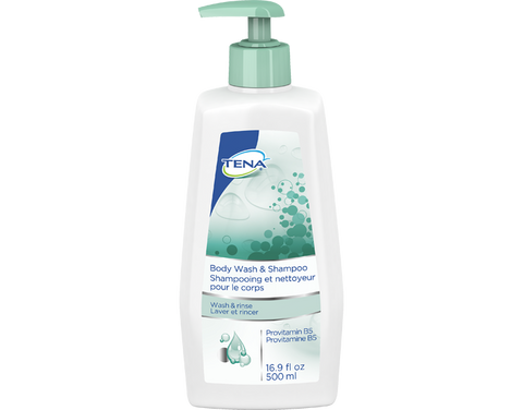 Tena 64363 Body Wash & Shampoo, Scented, Pump Bottle, 500ml - Owl Medical Supplies