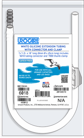 Urocare 6018 White-Silicone Extension Tube, 18" With #6010 Tubing Connector & Clamp - Owl Medical Supplies