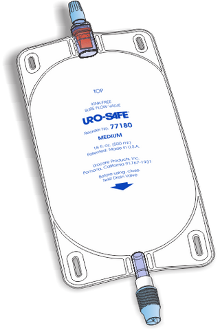 Urocare 77180 Uro-Safe Disposable Clear/White Vinyl Urinary Leg Bag Medium, 18 Fl.oz. Capacity, Transparent Front/White-Opaque Back, Twist-Drain Closure - Owl Medical Supplies