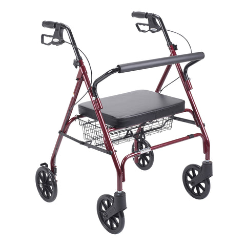 Drive Medical 10215rd-1 Heavy Duty Bariatric Walker Rollator with Large Padded Seat, Red - Owl Medical Supplies