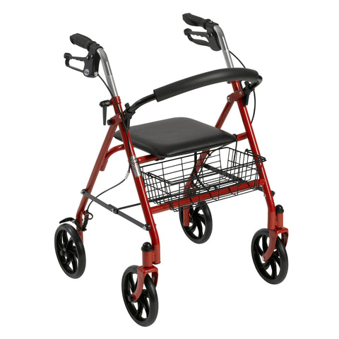 Drive Medical 10257rd-1 Four Wheel Walker Rollator with Fold Up Removable Back Support, Red - Owl Medical Supplies