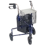 Drive Medical 10289bl 3 Wheel Walker Rollator with Basket Tray and Pouch, Flame Blue - Owl Medical Supplies