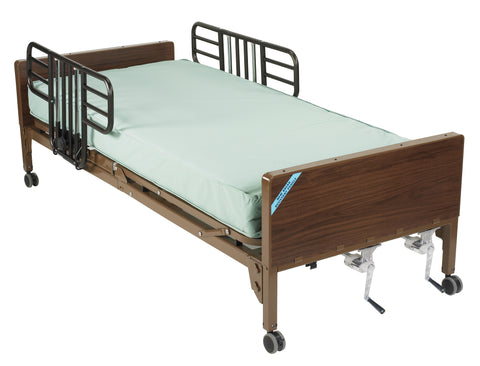 Drive Medical 15003bv-pkg-1-t Multi Height Manual Hospital Bed with Half Rails and Therapeutic Support Mattress - Owl Medical Supplies