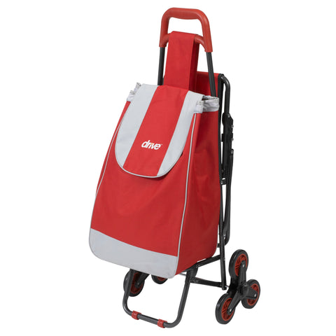 Drive Medical 607r Deluxe Rolling Shopping Cart with Seat, Red - Owl Medical Supplies