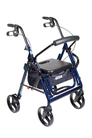 Drive Medical 795b Duet Dual Function Transport Wheelchair Walker Rollator, Blue - Owl Medical Supplies