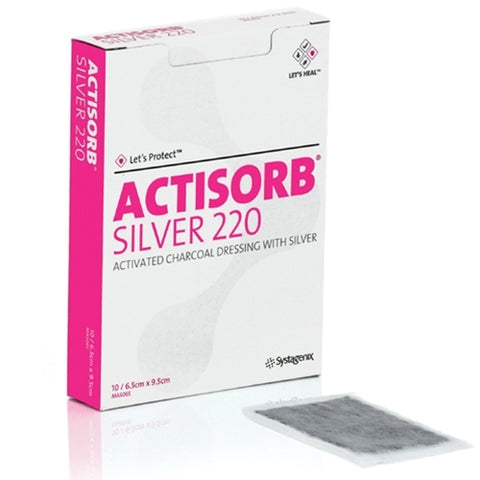 Acelity (Systagenix) MAS065 Actisorb Silver 220 Activated Charcoal Dressing With Silver 6.5cm x 9.5cm - Owl Medical Supplies