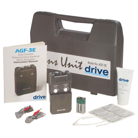 Drive Medical agf-3e Portable Dual Channel TENS Unit with Electrodes and Carry Case - Owl Medical Supplies