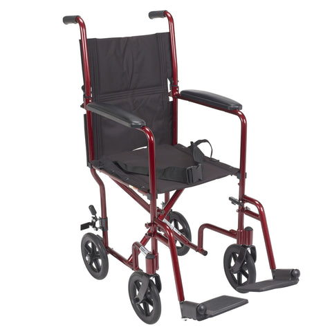 Drive Medical atc19-rd Lightweight Transport Wheelchair, 19" Seat, Red - Owl Medical Supplies