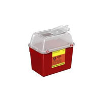 Sharps Collector, Multi-Use, Nestable, Hinge Cap, 8qt, Clear Top, Red Base