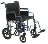 Drive Medical btr20-b Bariatric Heavy Duty Transport Wheelchair with Swing Away Footrest, 20" Seat, Blue - Owl Medical Supplies