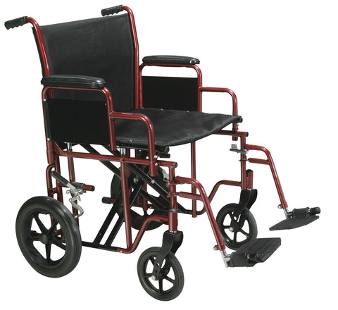 Drive Medical btr20-r Bariatric Heavy Duty Transport Wheelchair with Swing Away Footrest, 20" Seat, Red - Owl Medical Supplies