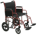 Drive Medical btr22-r Bariatric Heavy Duty Transport Wheelchair with Swing Away Footrest, 22" Seat, Red - Owl Medical Supplies