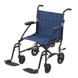 Drive Medical dfl19-bl Fly Lite Ultra Lightweight Transport Wheelchair, Blue - Owl Medical Supplies