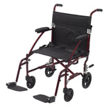 Drive Medical dfl19-rd Fly Lite Ultra Lightweight Transport Wheelchair, Burgundy - Owl Medical Supplies