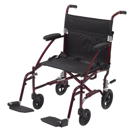 Drive Medical dfl19-rd Fly Lite Ultra Lightweight Transport Wheelchair, Burgundy - Owl Medical Supplies