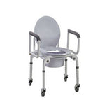 Commode Chair, Drop-Arm, with Wheel and Padded Armrest, 300 lb