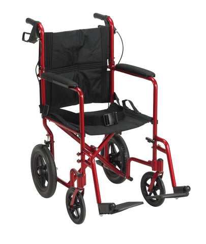 Drive Medical exp19ltrd Lightweight Expedition Transport Wheelchair with Hand Brakes, Red - Owl Medical Supplies