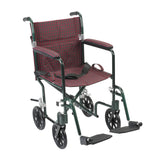 Drive Medical fw17bg Flyweight Lightweight Folding Transport Wheelchair, 17", Green Frame, Burgundy Upholstery - Owl Medical Supplies