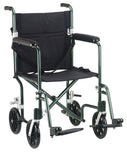 Drive Medical fw17gr Flyweight Lightweight Folding Transport Wheelchair, 17", Green Frame, Black Upholstery - Owl Medical Supplies