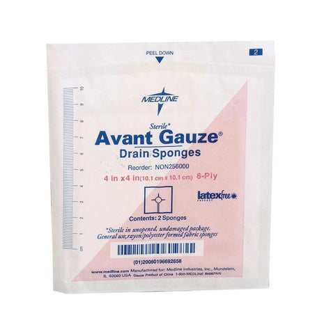 Medline NON256000 Avant Gauze Sterile Drain Sponge 4" x 4" Rayon/Polyester 6Ply Extra Fenestration Highly Absorbant - Owl Medical Supplies
