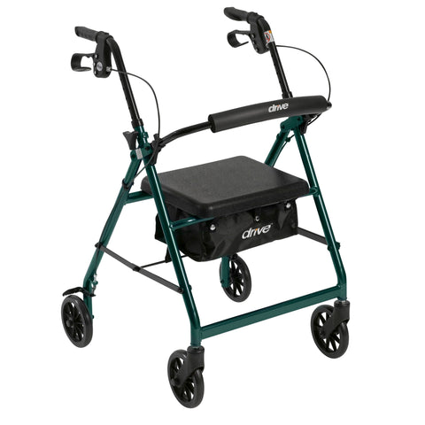 Drive Medical r726gr Walker Rollator with 6" Wheels, Fold Up Removable Back Support and Padded Seat, Green - Owl Medical Supplies