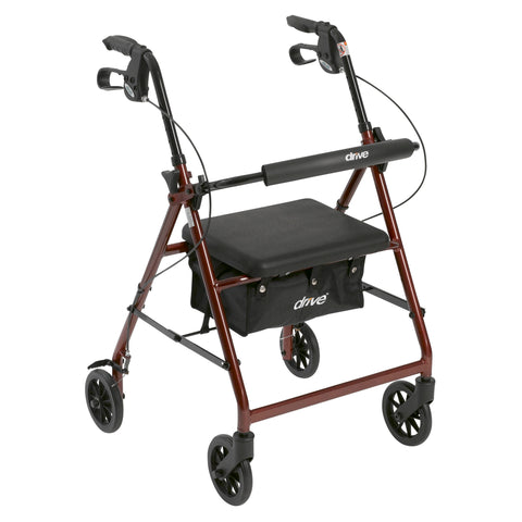 Drive Medical r726rd Walker Rollator with 6" Wheels, Fold Up Removable Back Support and Padded Seat, Red - Owl Medical Supplies