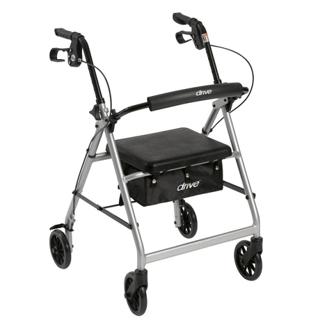 Drive Medical r726sl Walker Rollator with 6" Wheels, Fold Up Removable Back Support and Padded Seat, Silver - Owl Medical Supplies