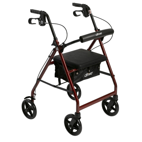 Drive Medical r728rd Aluminum Rollator with Fold Up and Removable Back Support and Padded Seat, Red - Owl Medical Supplies