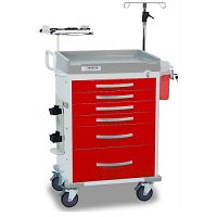 Detecto Scale RC33669RED-L Loaded DETECTO Rescue Series ER Medical Cart, 5 Red Drawers