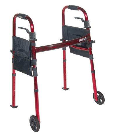 Drive Medical rtl10263kdr Portable Folding Travel Walker with 5" Wheels and Fold up Legs - Owl Medical Supplies