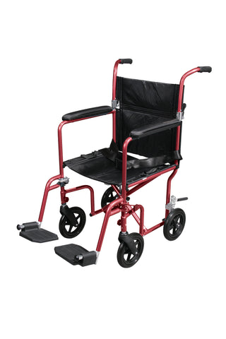 Drive Medical rtlfw19rw-rd Flyweight Lightweight Transport Wheelchair with Removable Wheels, Red - Owl Medical Supplies
