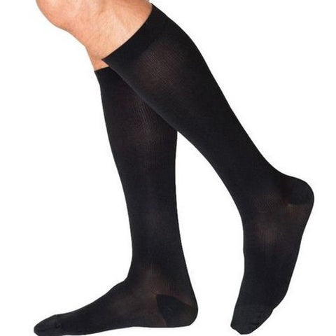 Sigvaris 232CMLM99 Cotton Comfort Mens Knee High Compression Stocking, Medium Long, Black, Closed Toe (1 Pair Per Box) - Owl Medical Supplies