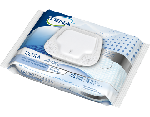 Tena 65722 Ultra Pre-Moistened Washcloths, Alcohol-Free, Scent-Free - Owl Medical Supplies