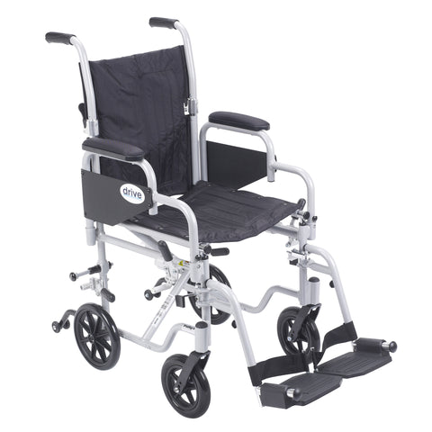 Drive Medical tr16 Poly Fly Light Weight Transport Chair Wheelchair with Swing away Footrests, 16" Seat - Owl Medical Supplies