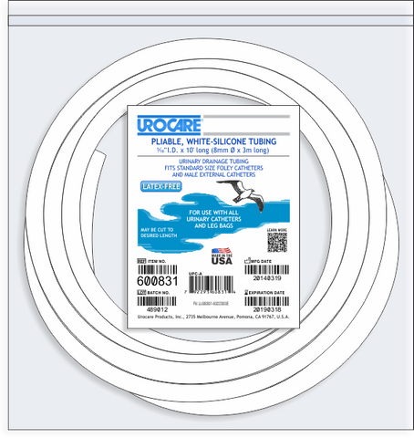 Urocare 600831 Urocare White-Silicone Elastomer Drainage Tubing, Large 0.31" x 10 ft. - Owl Medical Supplies